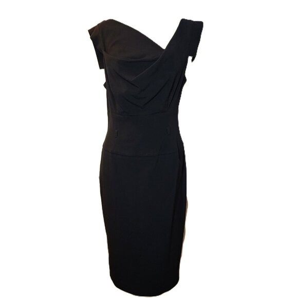 Black Halo Jackie O - Elegant Black Dress with Asymmetrical Neckline - Picture 1 of 6
